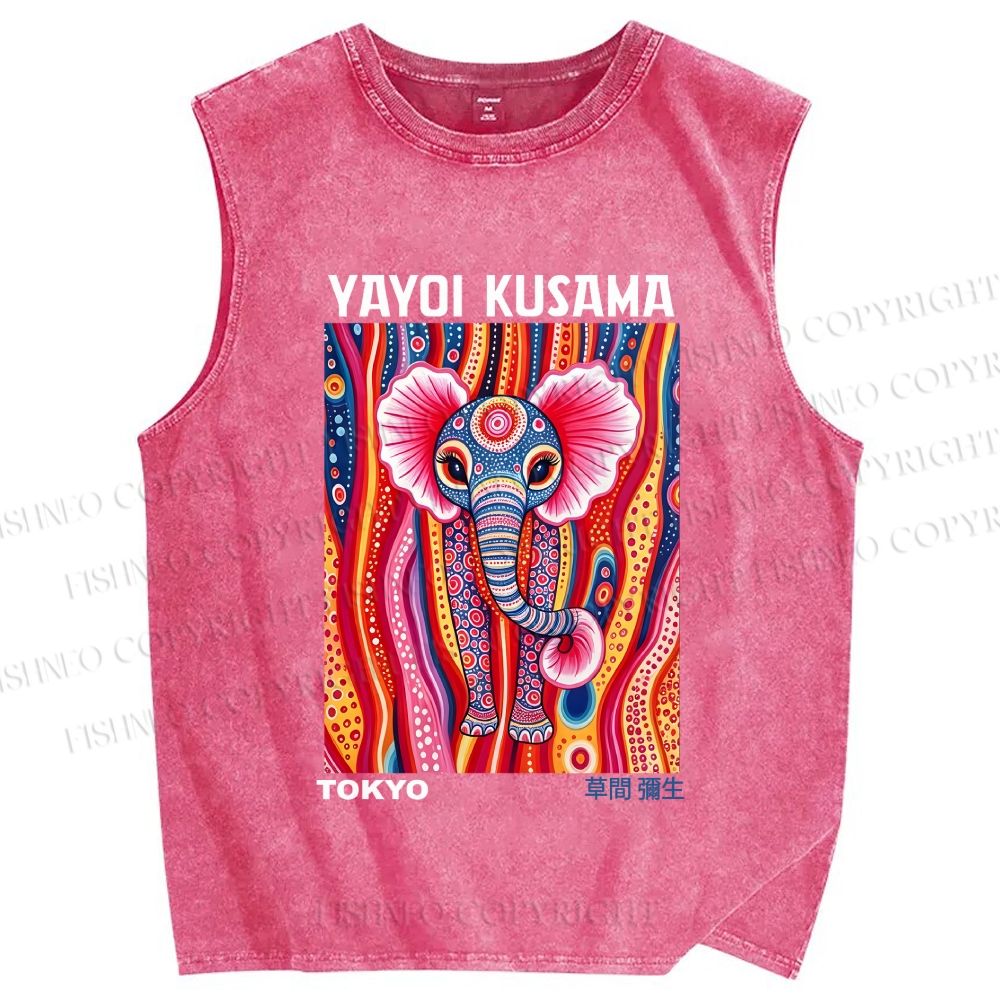 Unisex Yayoi Kusama Elaphant Printed Washed Tank Top
