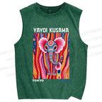 Unisex Yayoi Kusama Elaphant Printed Washed Tank Top