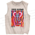 Unisex Yayoi Kusama Elaphant Printed Washed Tank Top
