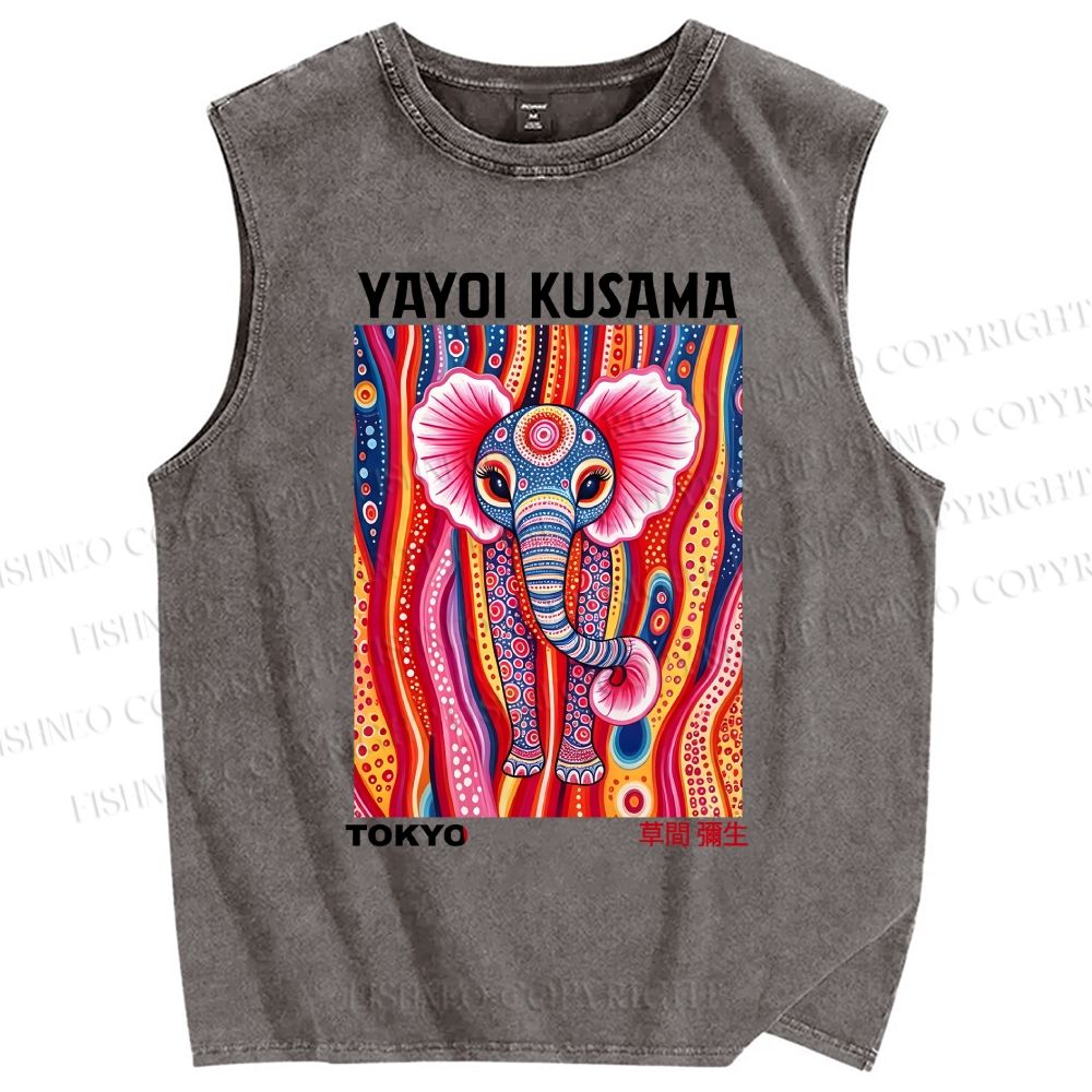Unisex Yayoi Kusama Elaphant Printed Washed Tank Top