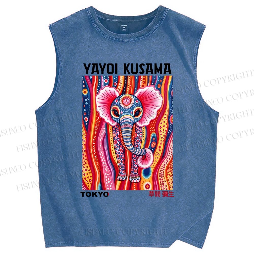 Unisex Yayoi Kusama Elaphant Printed Washed Tank Top