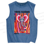 Unisex Yayoi Kusama Elaphant Printed Washed Tank Top