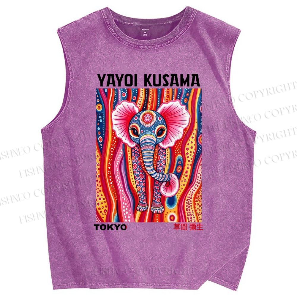 Unisex Yayoi Kusama Elaphant Printed Washed Tank Top