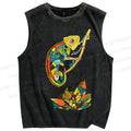 Unisex Multi-colored Lizard Printed Washed Tank Top