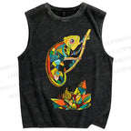 Unisex Multi-colored Lizard Printed Washed Tank Top