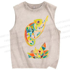 Unisex Multi-colored Lizard Printed Washed Tank Top