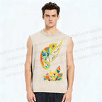 Unisex Multi-colored Lizard Printed Washed Tank Top