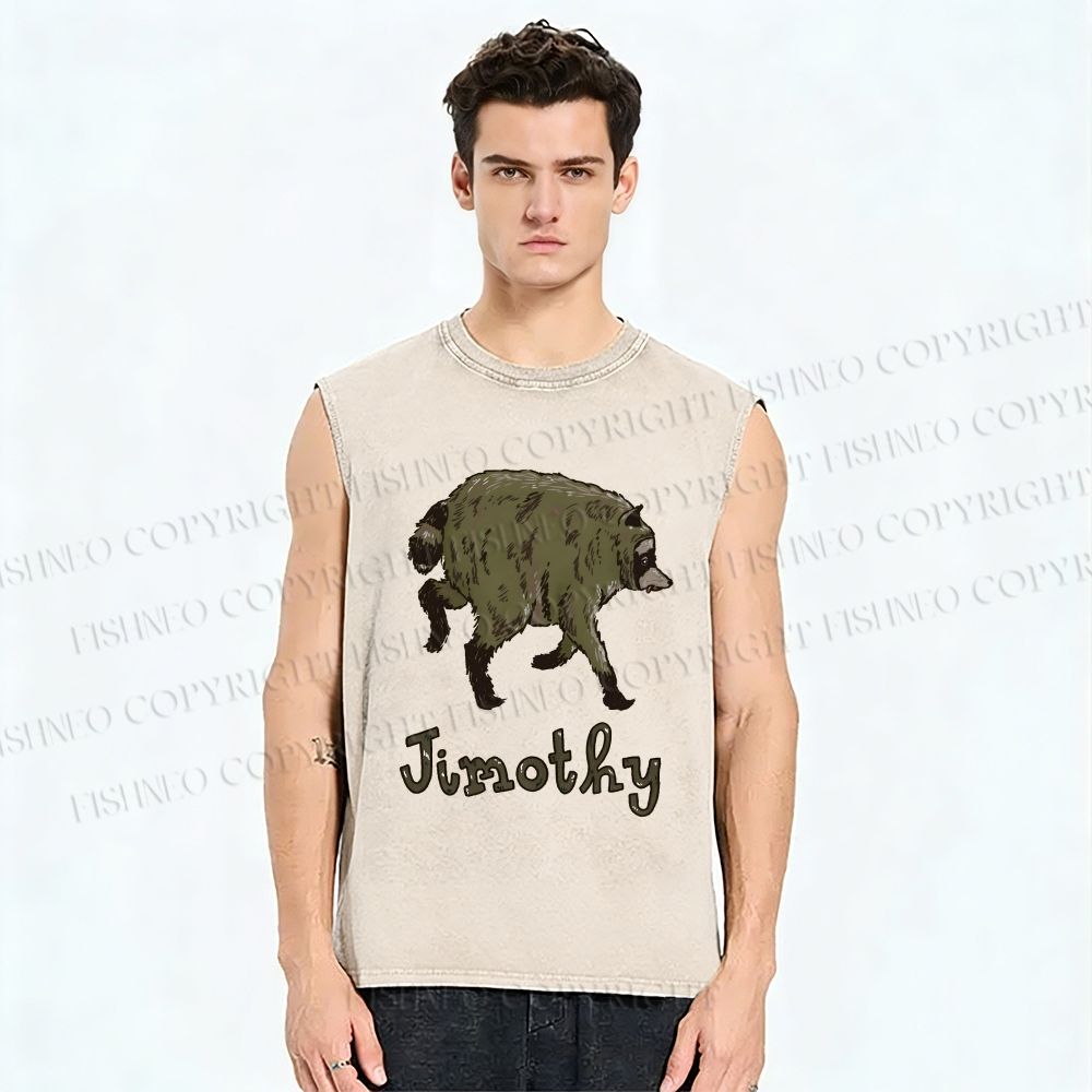 Unisex Jimothy the Raccoon Printed Washed Tank Top