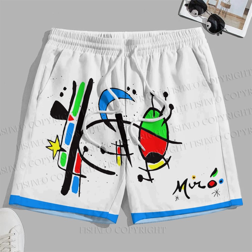 Men's Joan Miró Abstract Pattern Printed Casual Beach Plus Size Shorts