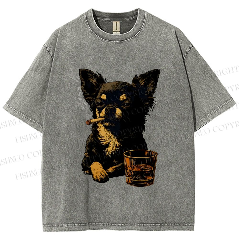 Smoking Chihuahua Vintage Washed T-shirt