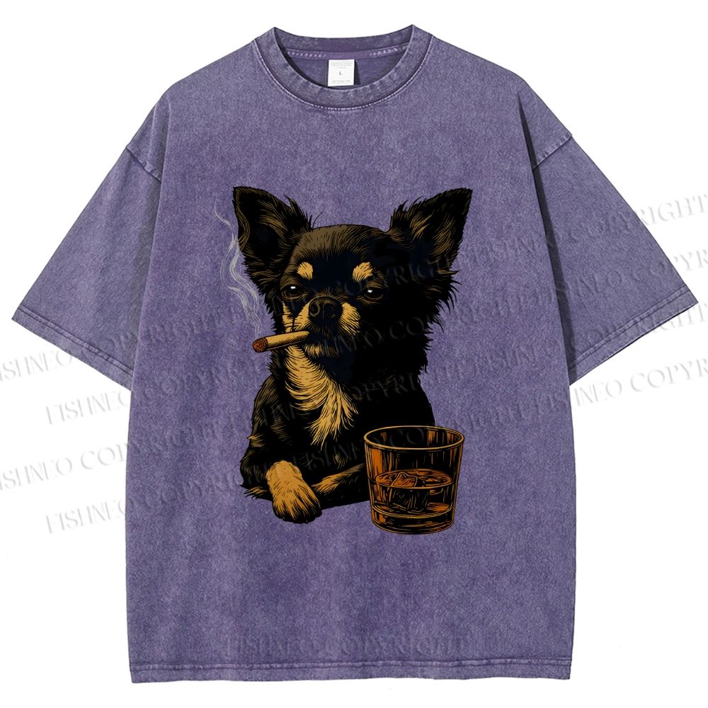 Smoking Chihuahua Vintage Washed T-shirt