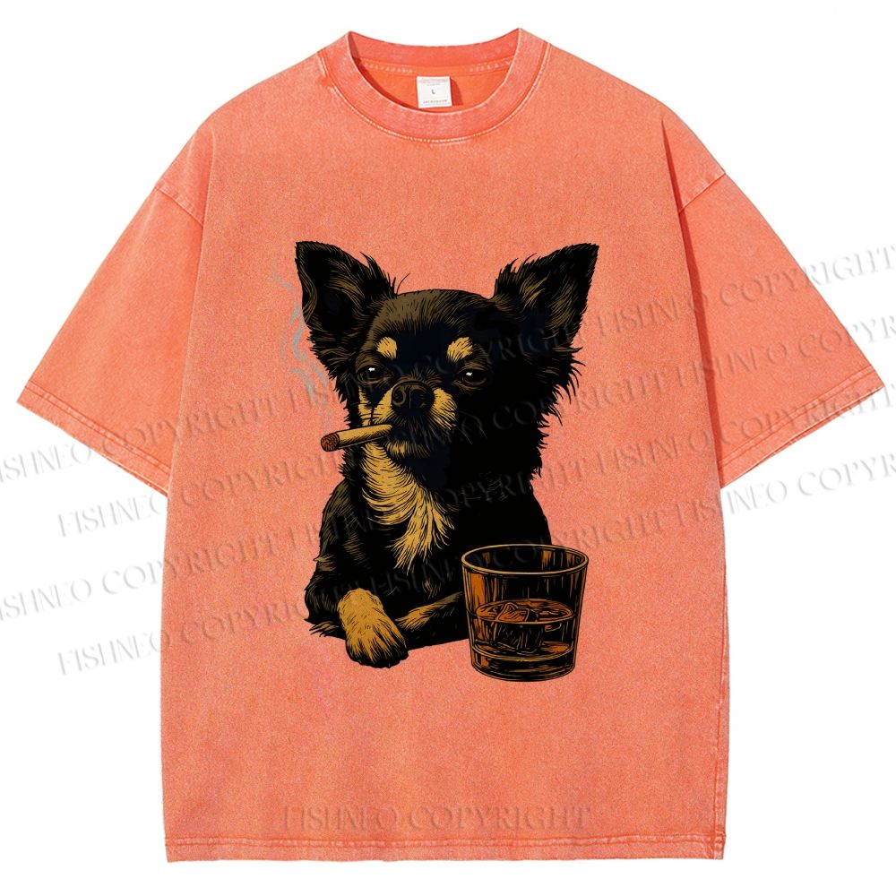 Smoking Chihuahua Vintage Washed T-shirt