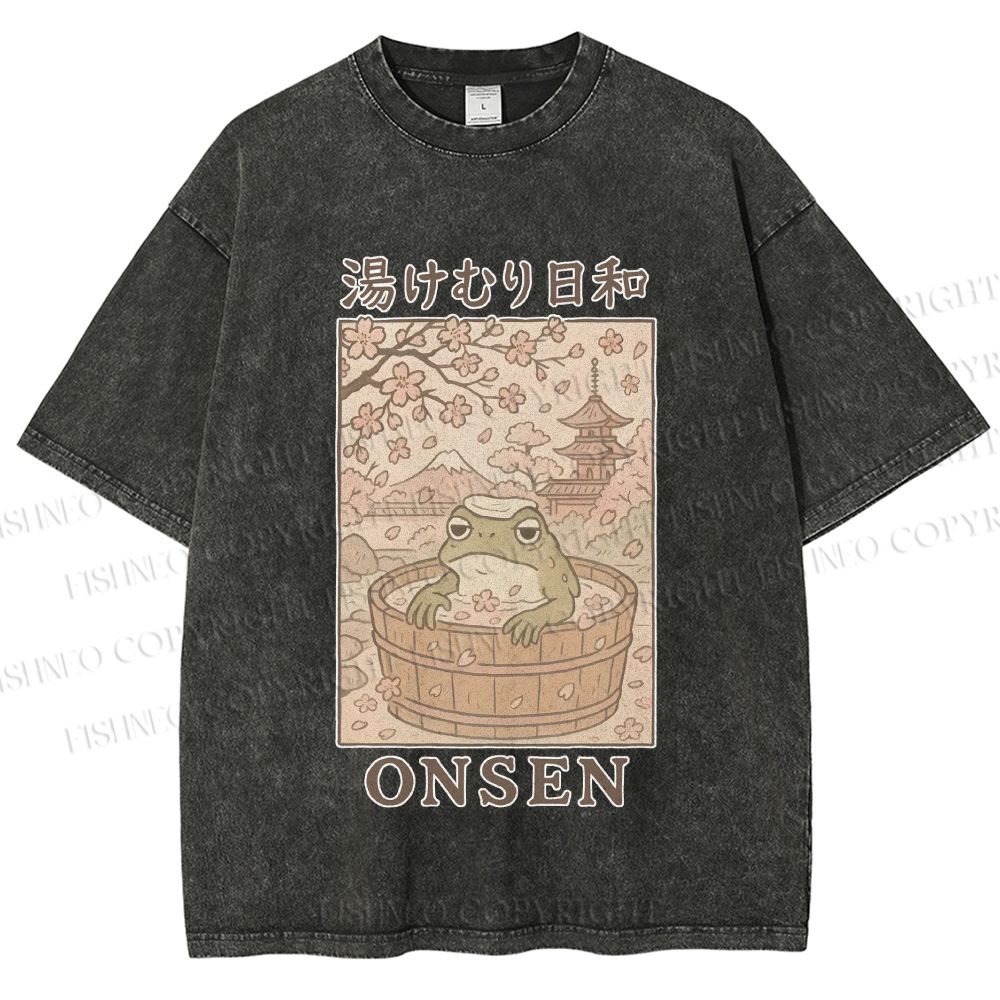 Onsen Frog Japanese Washed T-Shirt