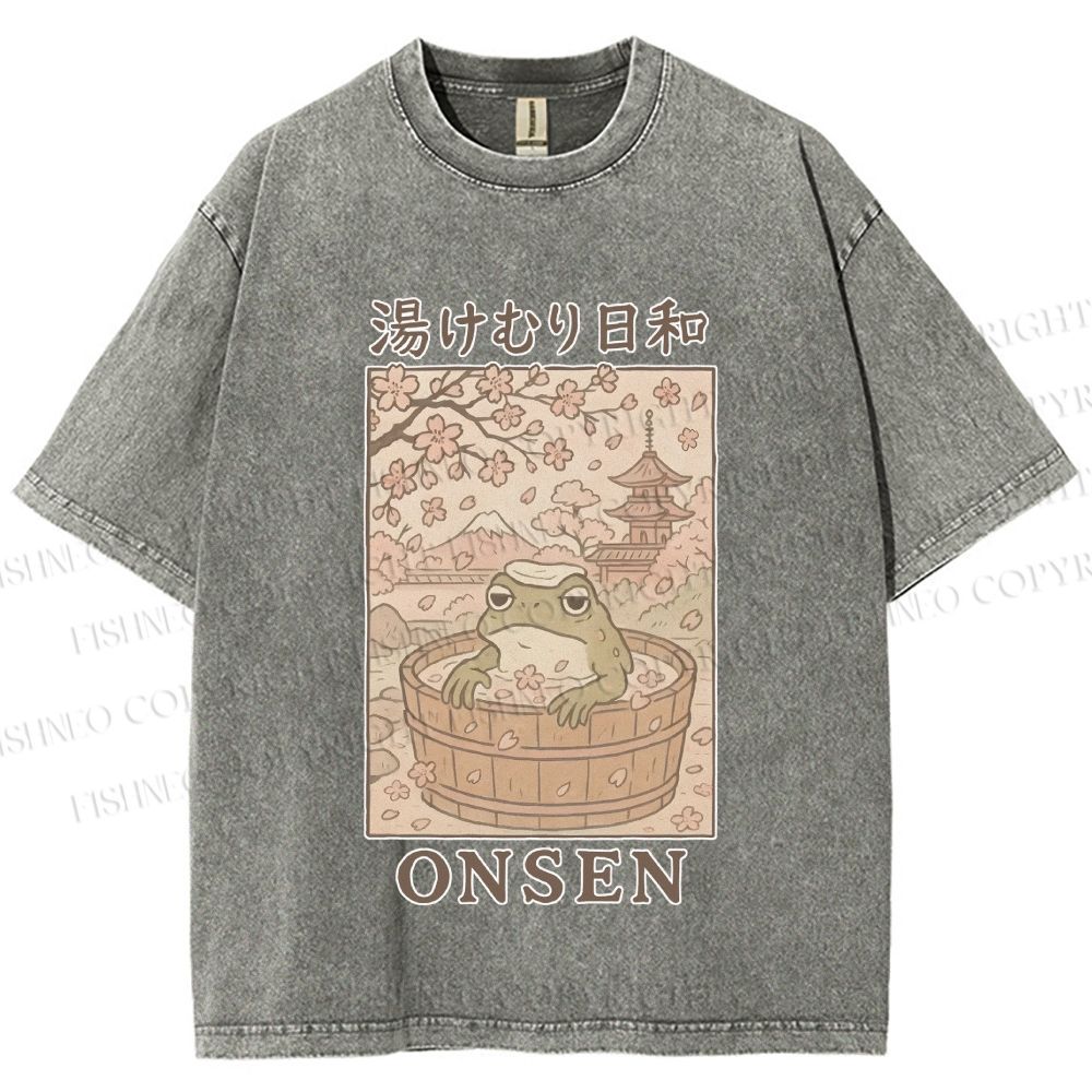 Onsen Frog Japanese Washed T-Shirt