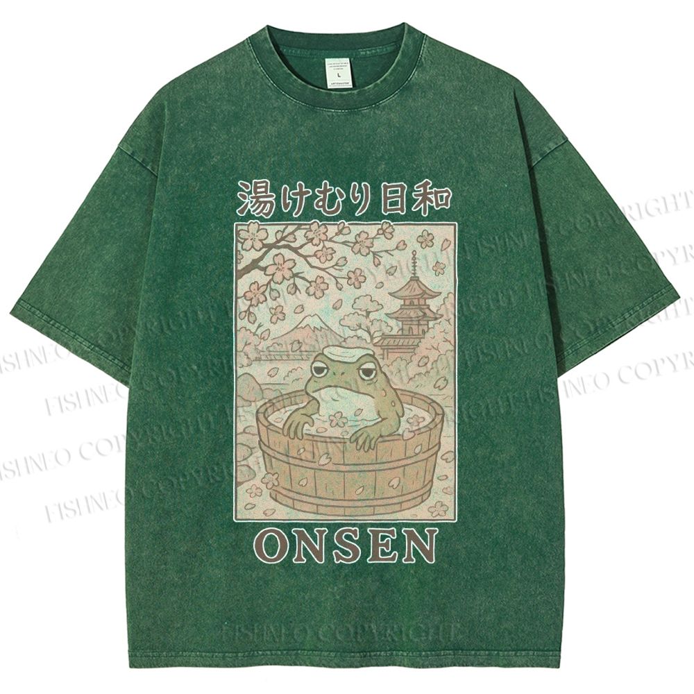 Onsen Frog Japanese Washed T-Shirt