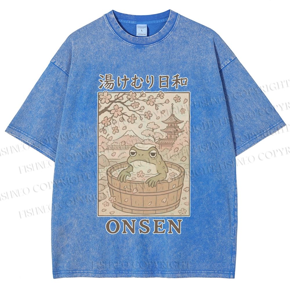 Onsen Frog Japanese Washed T-Shirt