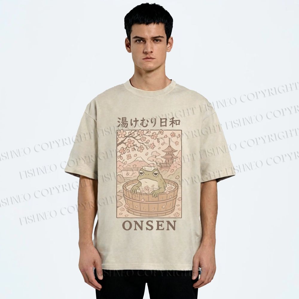 Onsen Frog Japanese Washed T-Shirt