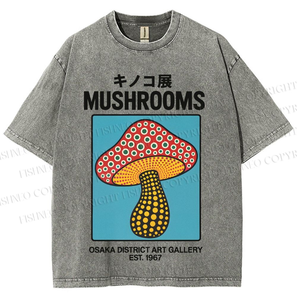 Japanese Polka Dot Art Mushrooms Vintage Washed T-shirt