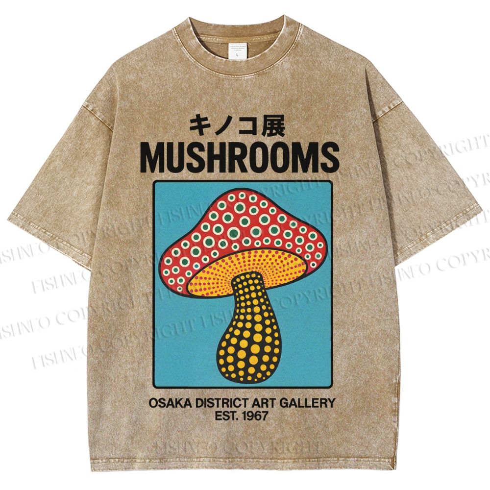 Japanese Polka Dot Art Mushrooms Vintage Washed T-shirt