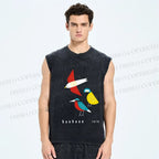 Unisex Bauhaus Bird Printed Washed Tank Top