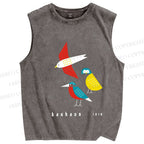 Unisex Bauhaus Bird Printed Washed Tank Top
