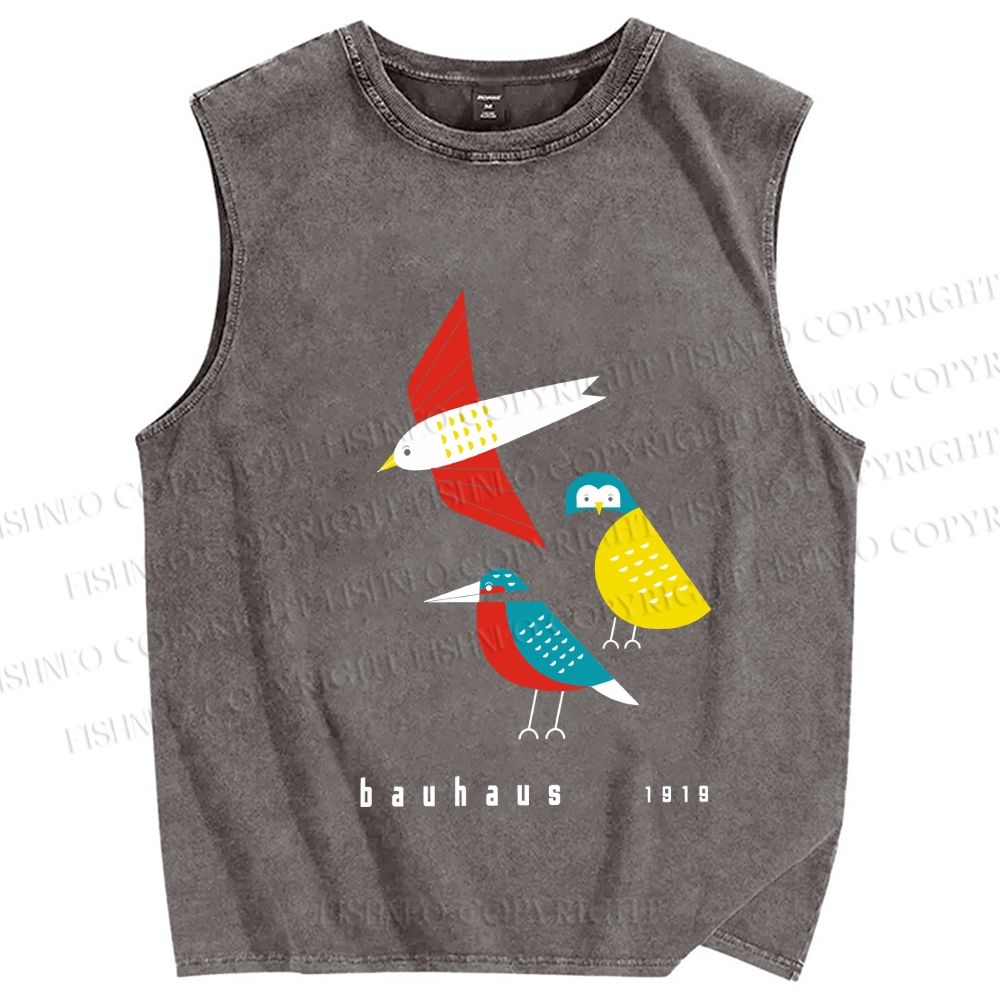 Unisex Bauhaus Bird Printed Washed Tank Top