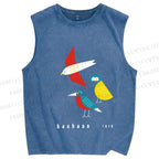Unisex Bauhaus Bird Printed Washed Tank Top