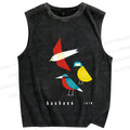 Unisex Bauhaus Bird Printed Washed Tank Top