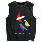Unisex Bauhaus Bird Printed Washed Tank Top