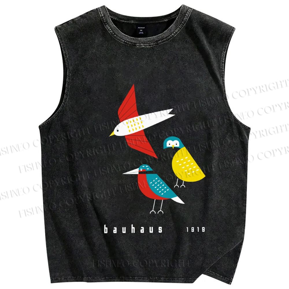 Unisex Bauhaus Bird Printed Washed Tank Top