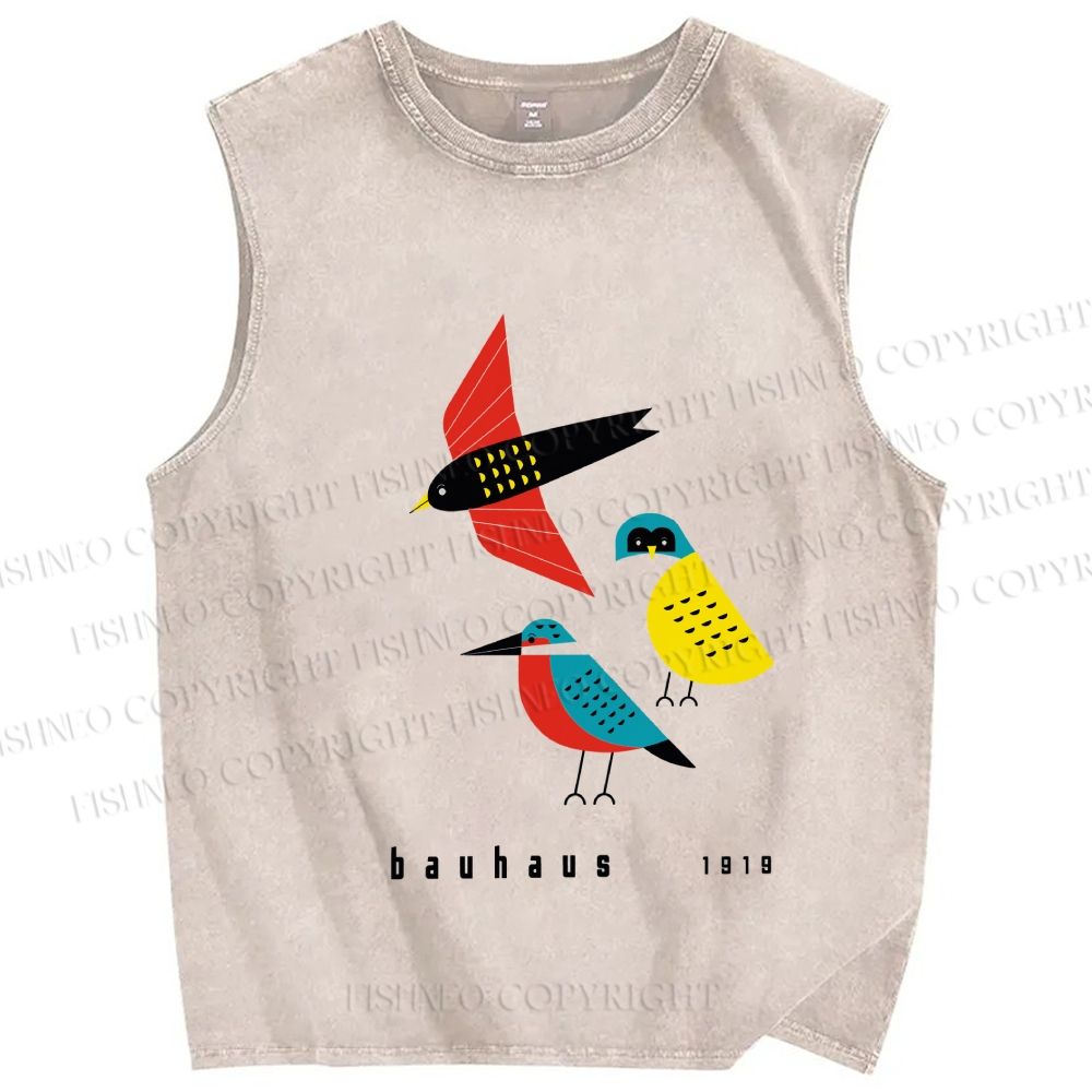 Unisex Bauhaus Bird Printed Washed Tank Top