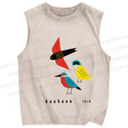 Unisex Bauhaus Bird Printed Washed Tank Top