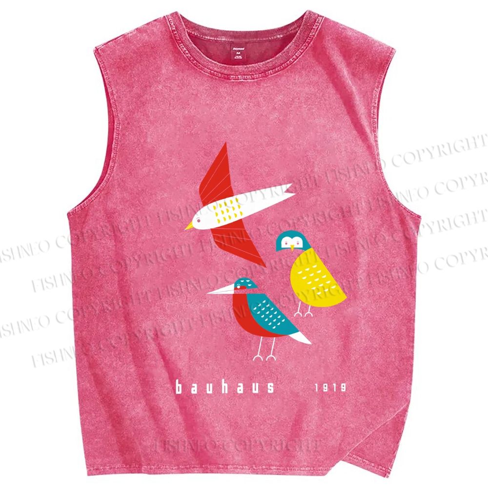 Unisex Bauhaus Bird Printed Washed Tank Top