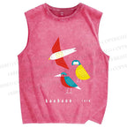 Unisex Bauhaus Bird Printed Washed Tank Top