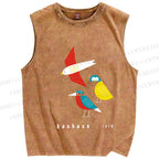 Unisex Bauhaus Bird Printed Washed Tank Top