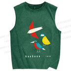 Unisex Bauhaus Bird Printed Washed Tank Top