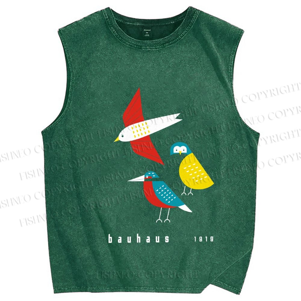 Unisex Bauhaus Bird Printed Washed Tank Top