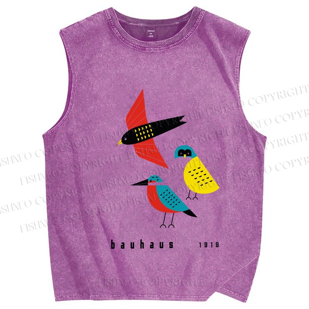 Unisex Bauhaus Bird Printed Washed Tank Top