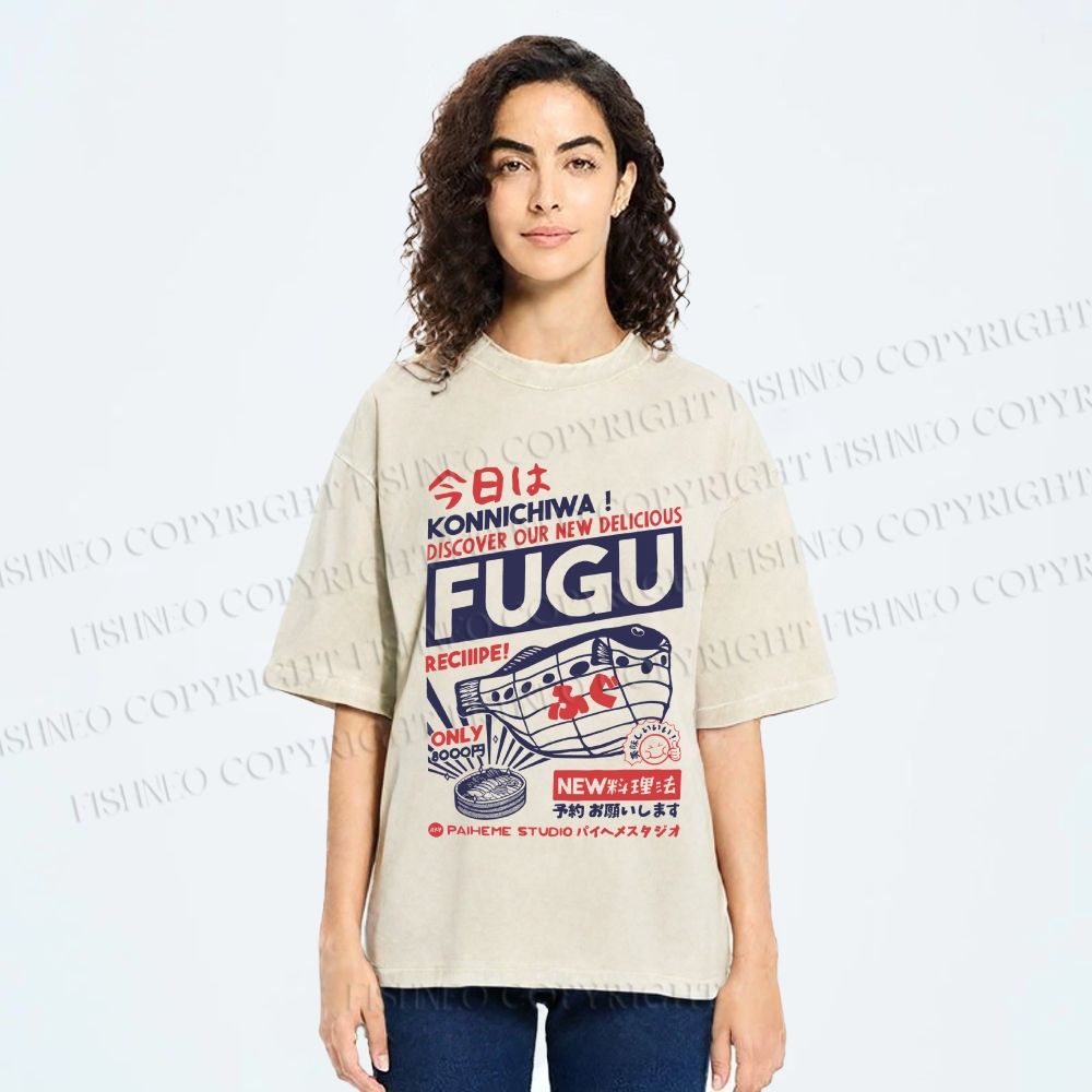 Unisex Fugu Poster Printed Washed Tee