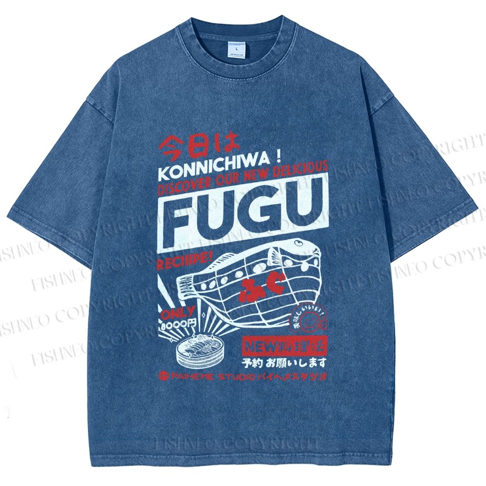 Unisex Fugu Poster Printed Washed Tee