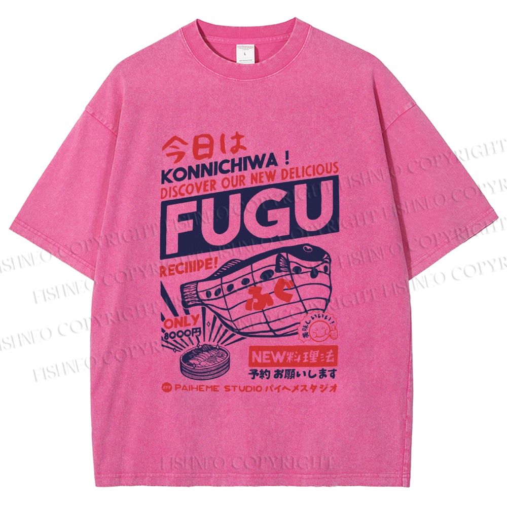 Unisex Fugu Poster Printed Washed Tee