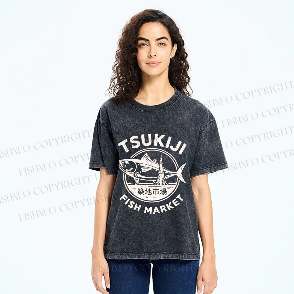 Unisex Tsukiji Fish Market Printed Washed Tee