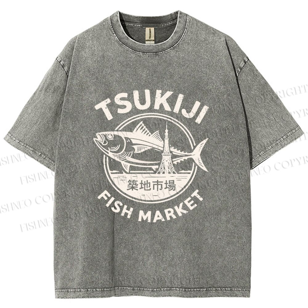 Unisex Tsukiji Fish Market Printed Washed Tee