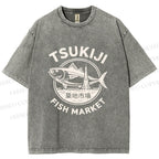 Unisex Tsukiji Fish Market Printed Washed Tee