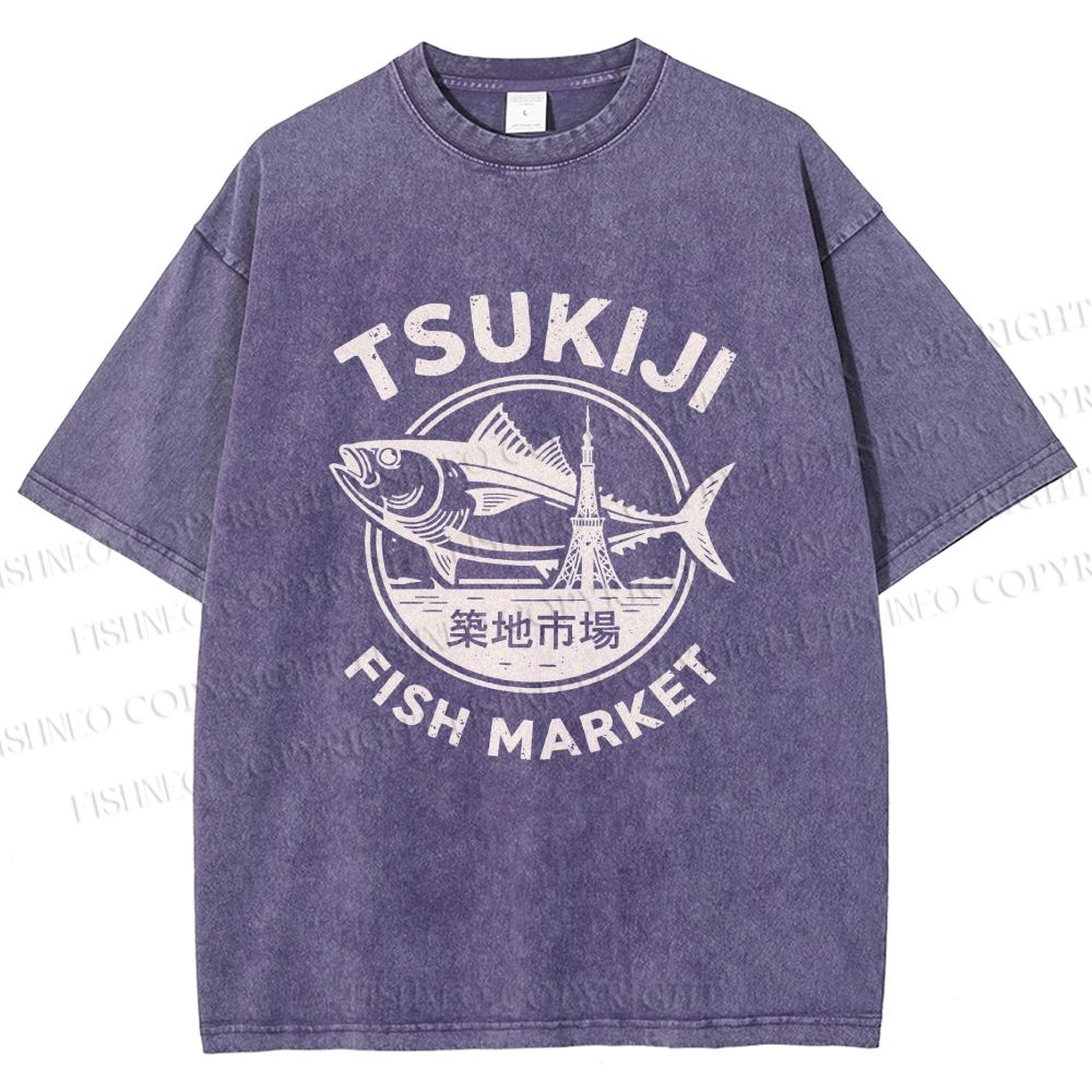Unisex Tsukiji Fish Market Printed Washed Tee