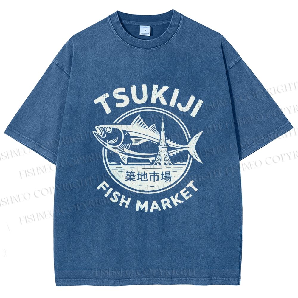 Unisex Tsukiji Fish Market Printed Washed Tee