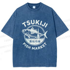 Unisex Tsukiji Fish Market Printed Washed Tee
