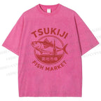Unisex Tsukiji Fish Market Printed Washed Tee