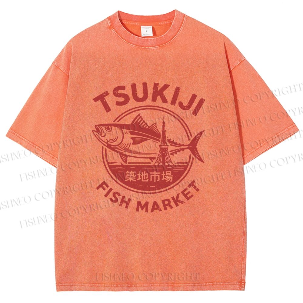Unisex Tsukiji Fish Market Printed Washed Tee