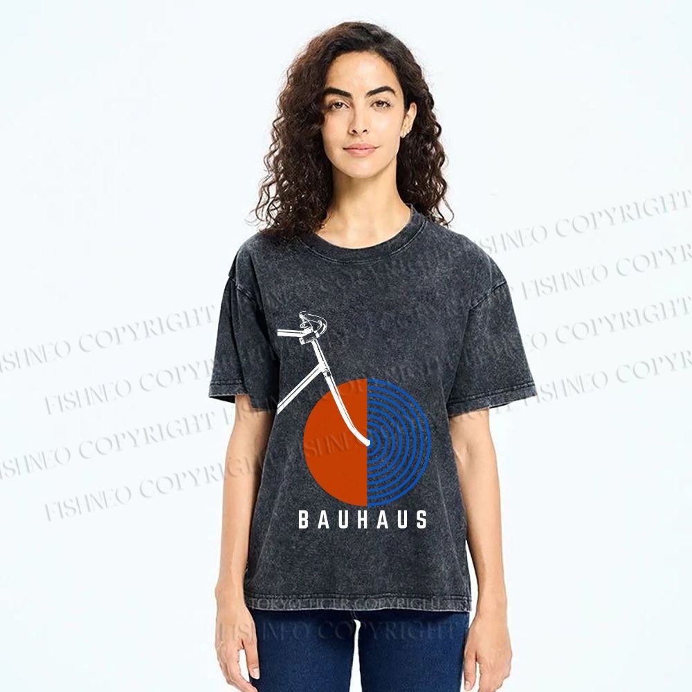 Unisex Bauhaus Bicycle Printed Washed Tee